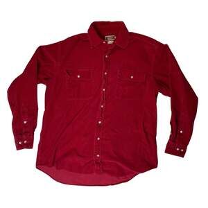 Andrew Carrington Corduroy Shirt Mens L Red Button Up Casual
